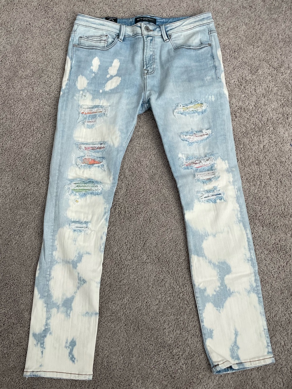 Cult of Individuality Punk Super Skinny Bleach Distressed Strass Jeans 36x32